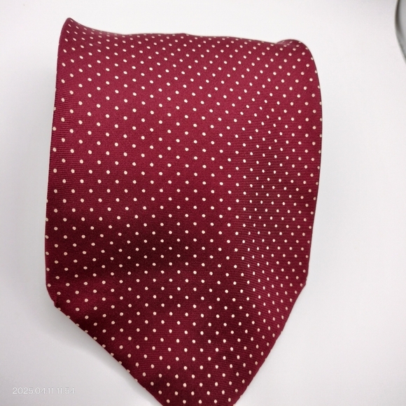 Leonardo Strelli Tie Rack Maroon Off White Swiss Dot Silk NeckTie Made In Italy - Picture 9 of 12